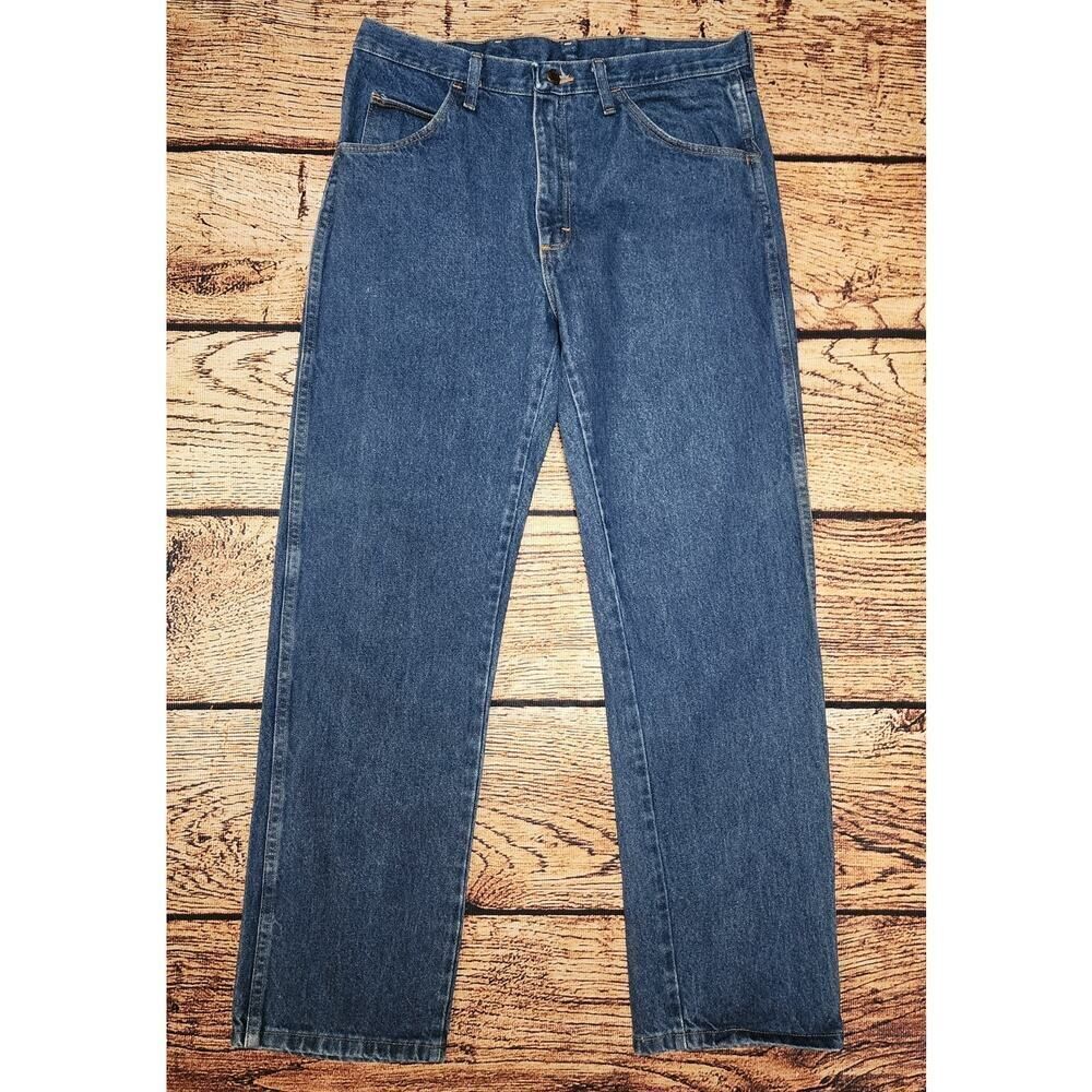 Rustler Jeans Straight Leg Blue RN 130273 Work Denim Cotton Mens Size 34X30